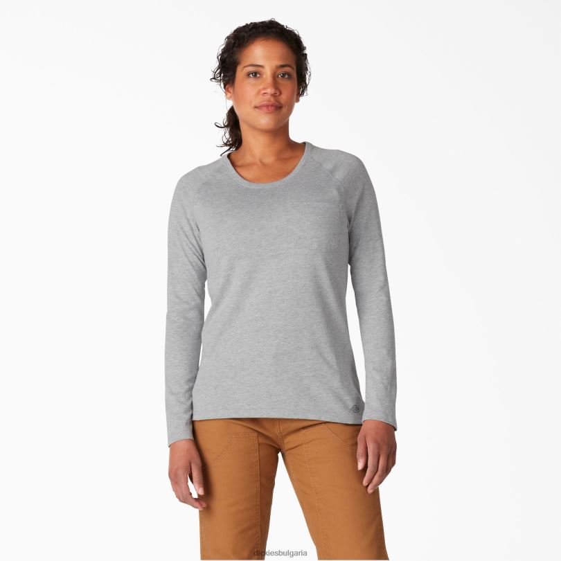 Жени Dickies охлаждаща тениска с дълъг ръкав хедър сиво (hg) облекло R2PH81635