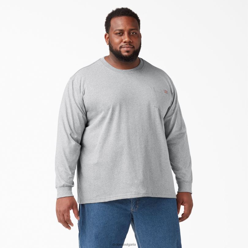 мъже Dickies тежка тениска с дълъг ръкав хедър сиво (hg) облекло R2PH8610