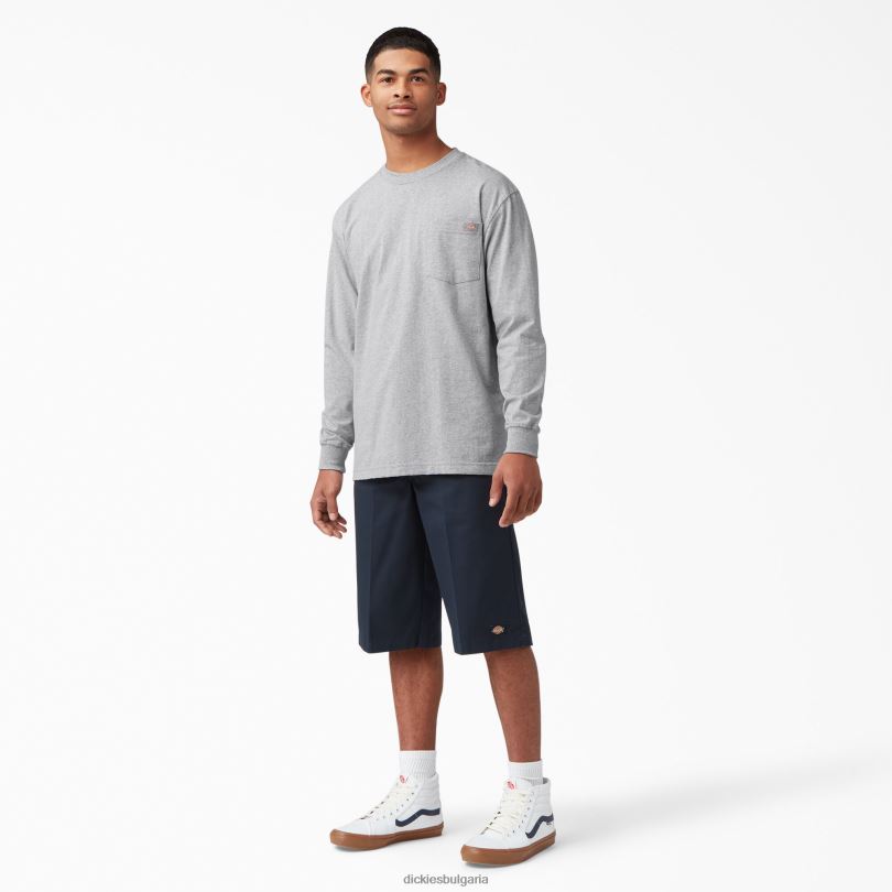 мъже Dickies тежка тениска с дълъг ръкав хедър сиво (hg) облекло R2PH8610