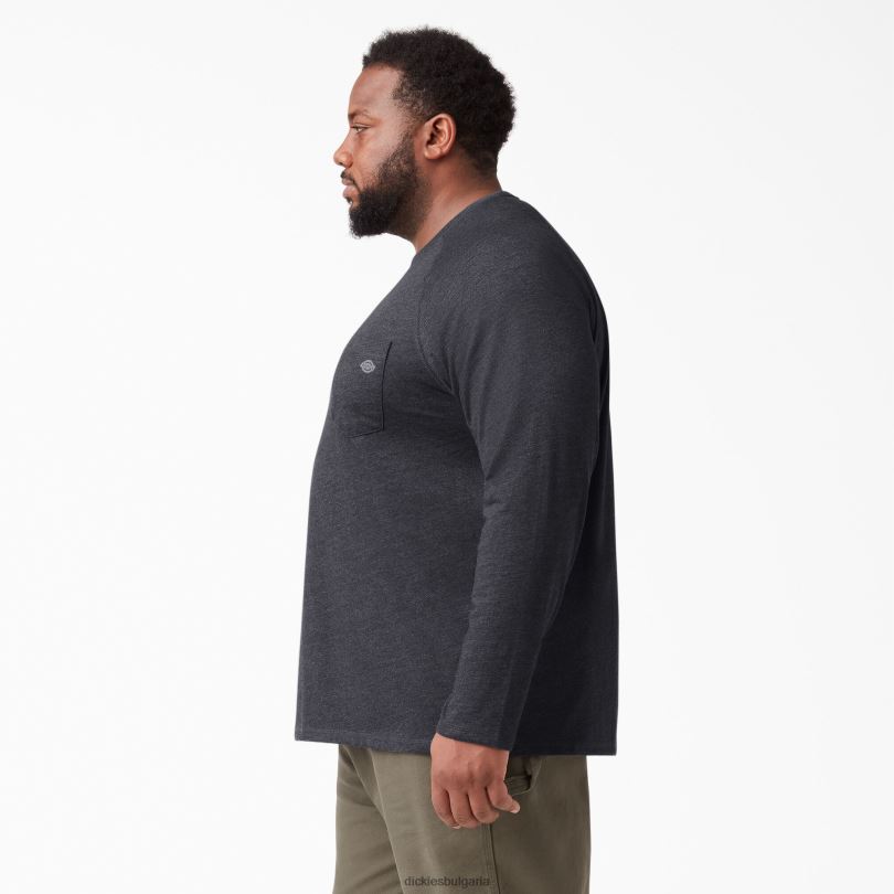 мъже Dickies охлаждаща тениска с дълъг ръкав хедър черен (kbh) облекло R2PH8621