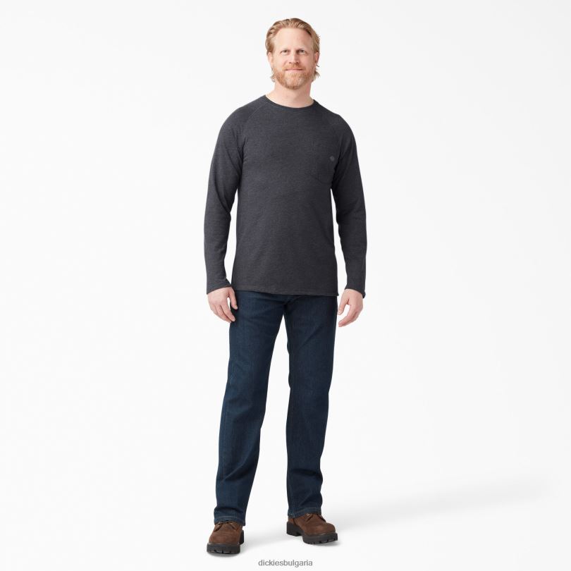 мъже Dickies охлаждаща тениска с дълъг ръкав хедър черен (kbh) облекло R2PH8621