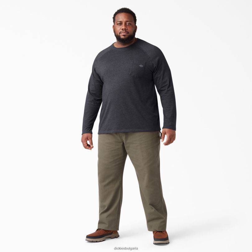 мъже Dickies охлаждаща тениска с дълъг ръкав хедър черен (kbh) облекло R2PH8621