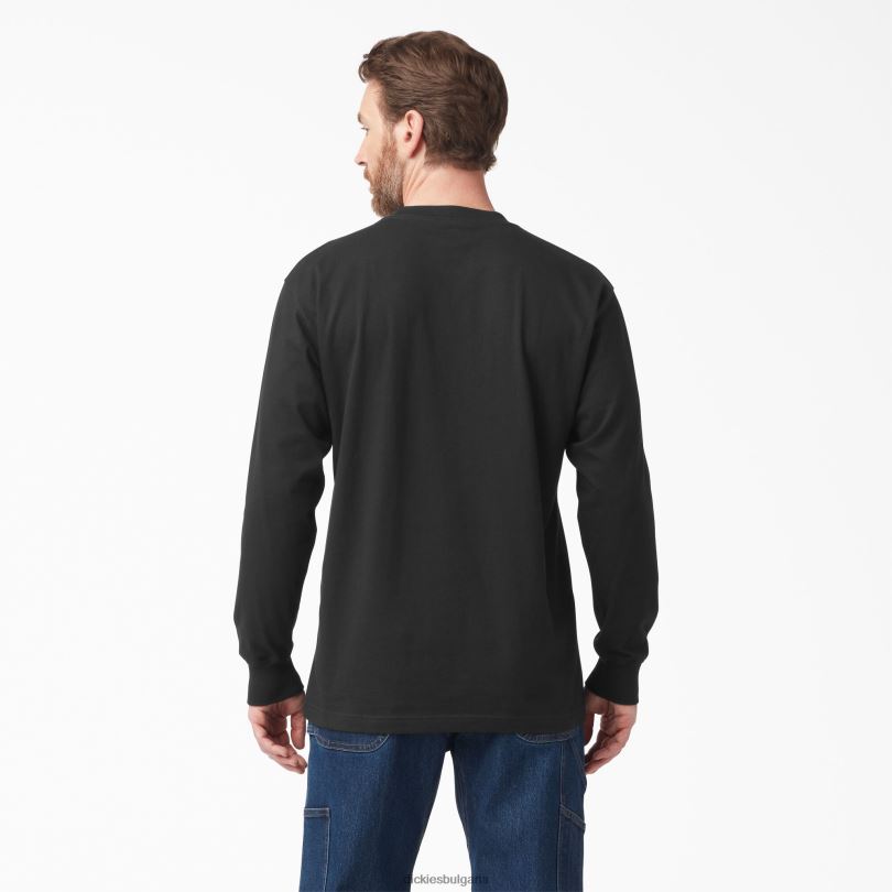 мъже Dickies тениска с трицветно лого с дълъг ръкав черно (kbk) облекло R2PH8829