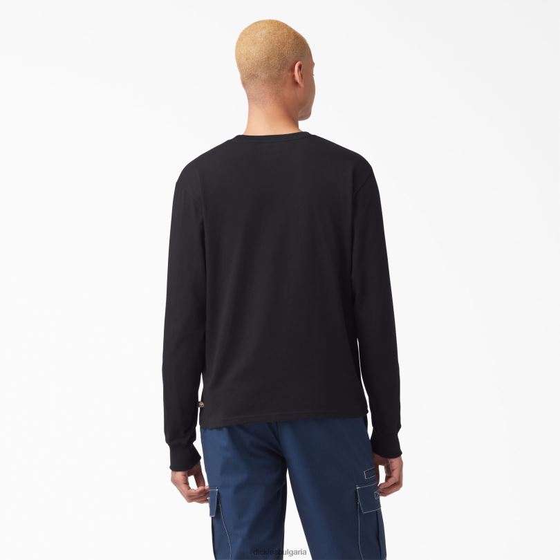 мъже Dickies тениска с дълъг ръкав с графично лого за скейтборд черно (kbk) облекло R2PH8884