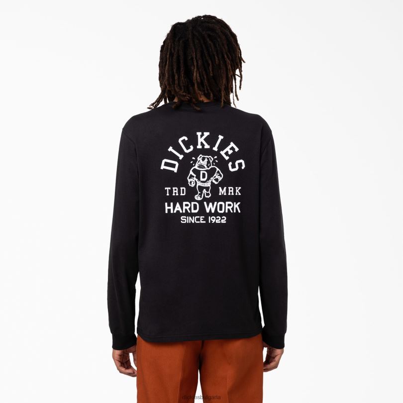 мъже Dickies Кливланд тениска с дълъг ръкав черно (kbk) облекло R2PH8945
