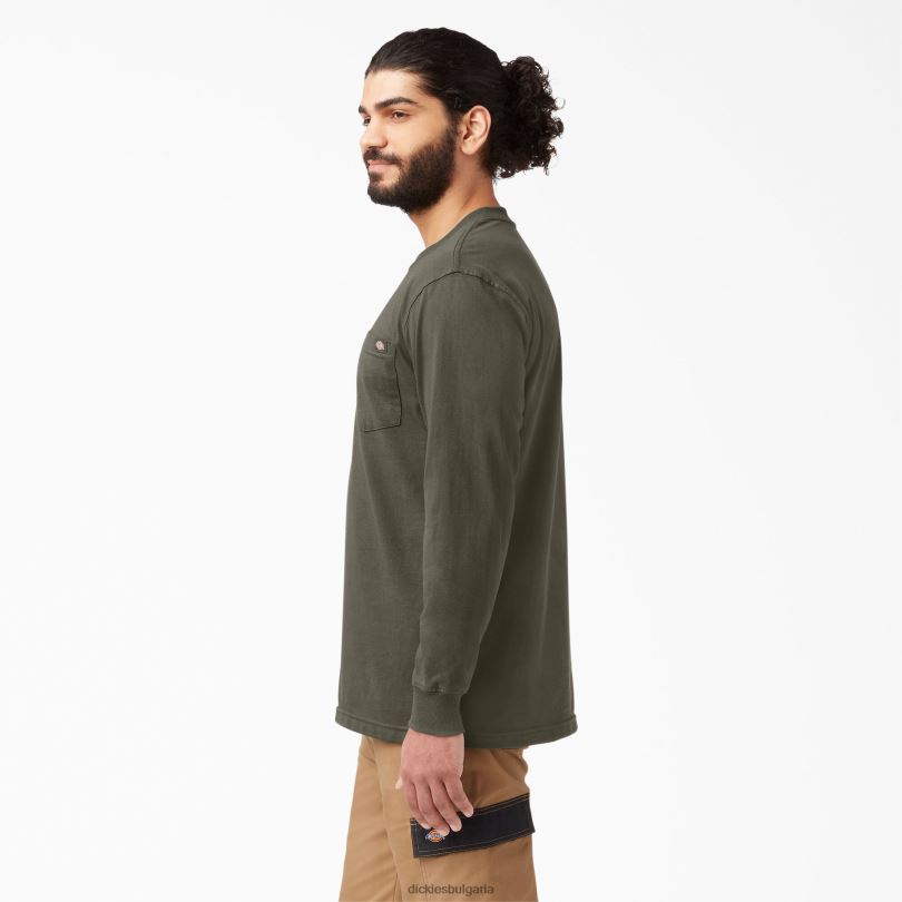 мъже Dickies тежка тениска с дълъг ръкав зелен мъх (ms) облекло R2PH8611
