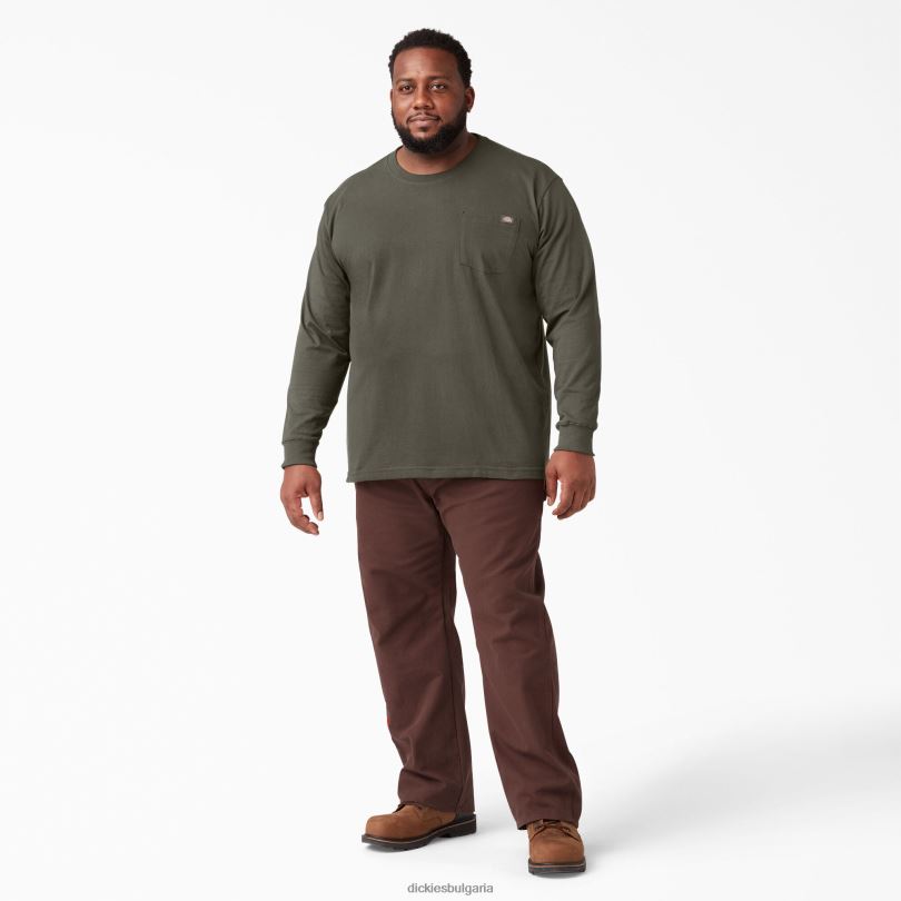 мъже Dickies тежка тениска с дълъг ръкав зелен мъх (ms) облекло R2PH8611