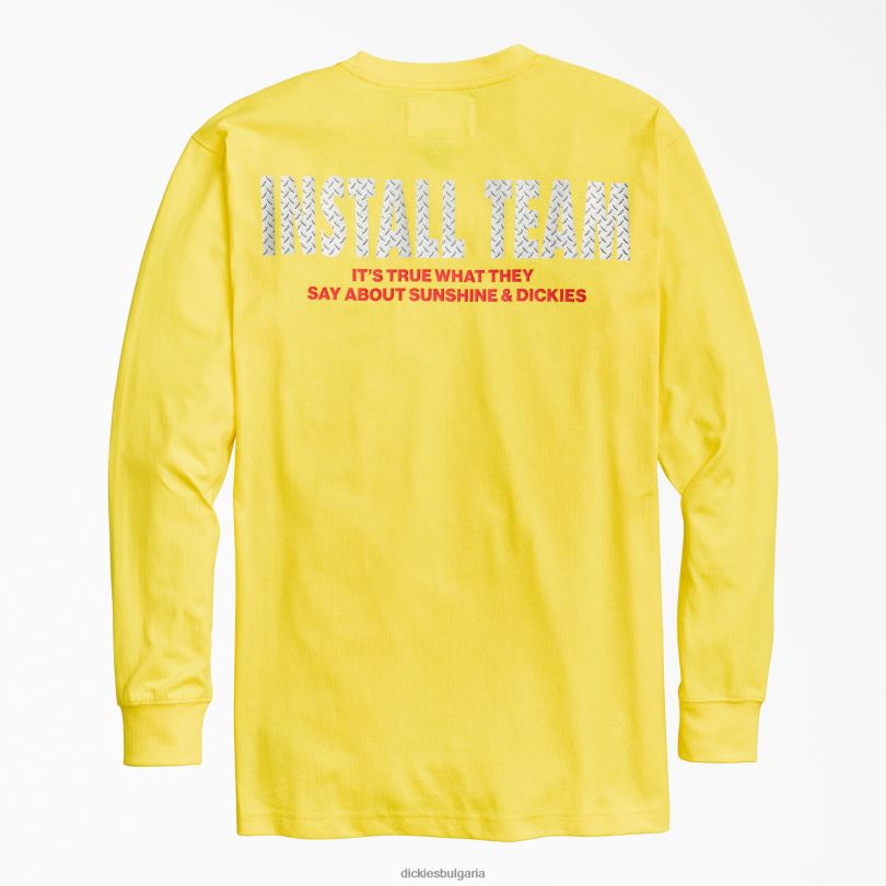 мъже Dickies new york sunshine вярно е каквото казват тениска с дълъг ръкав жълт (dn1) облекло R2PH8928