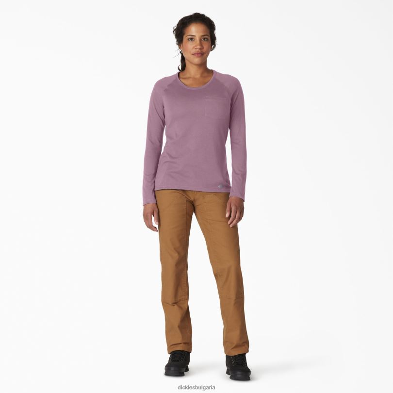 Жени Dickies охлаждаща тениска с дълъг ръкав лилава сянка хедър (vsh) облекло R2PH81638