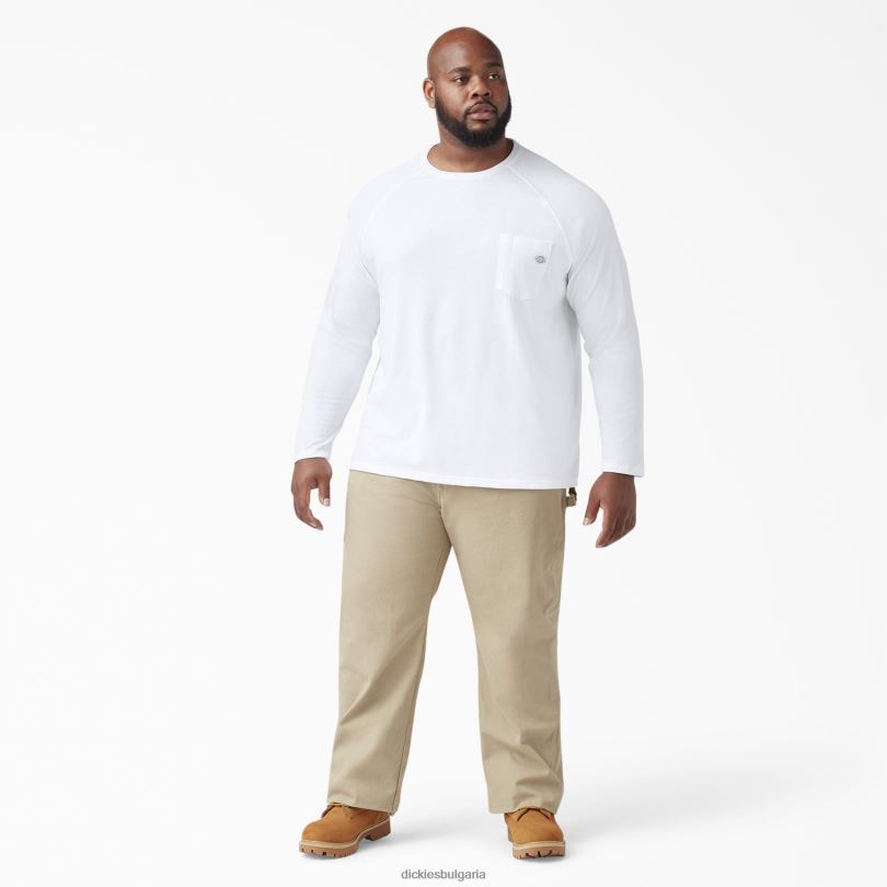 мъже Dickies охлаждаща тениска с дълъг ръкав бяло (wh) облекло R2PH8622