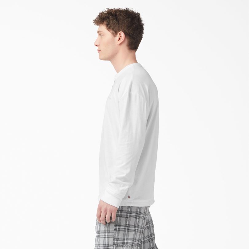 мъже Dickies тениска с дълъг ръкав и хенли бяло (wh) облекло R2PH8810
