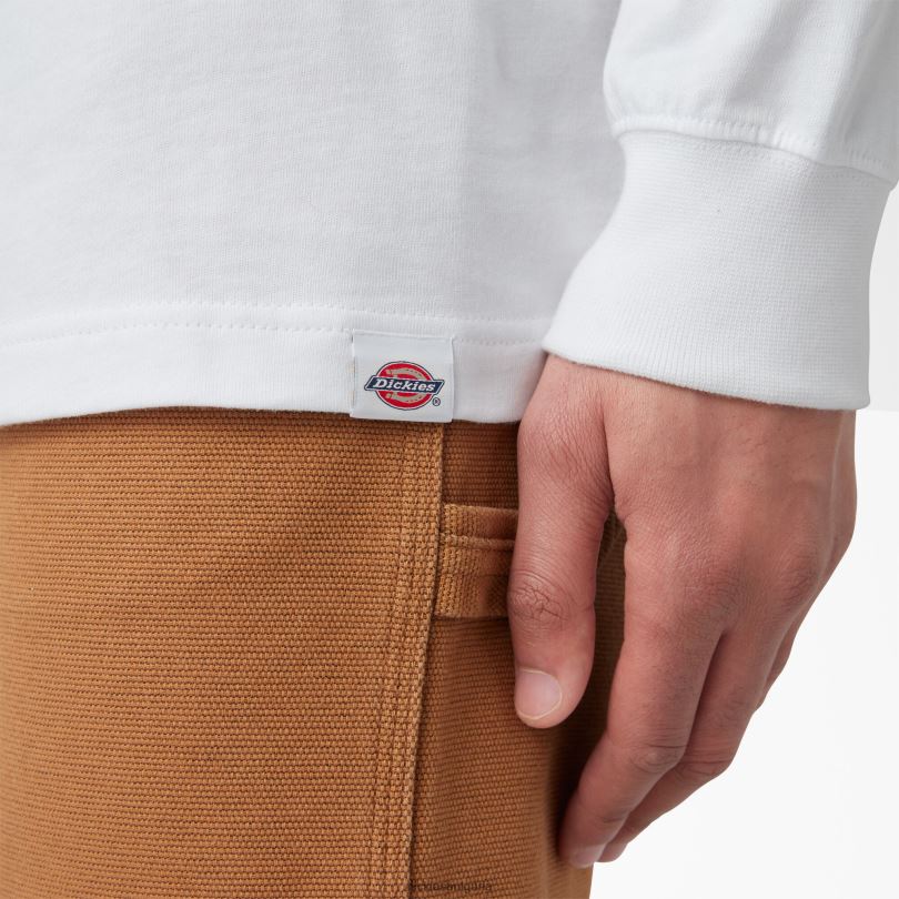 мъже Dickies тениска с трицветно лого с дълъг ръкав бяло (wh) облекло R2PH8830