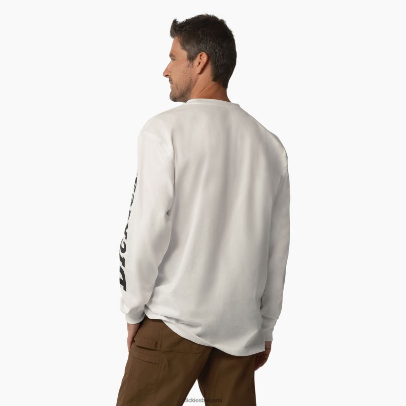 мъже Dickies тениска с лого за тежка категория с дълъг ръкав бяло (wh) облекло R2PH8872