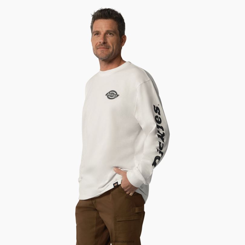 мъже Dickies тениска с лого за тежка категория с дълъг ръкав бяло (wh) облекло R2PH8872