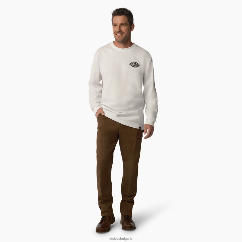 мъже Dickies тениска с лого за тежка категория с дълъг ръкав бяло (wh) облекло R2PH8872
