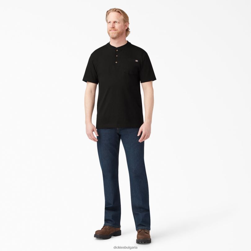 мъже Dickies тежка тениска с къс ръкав Henley черно (bk) облекло R2PH8635