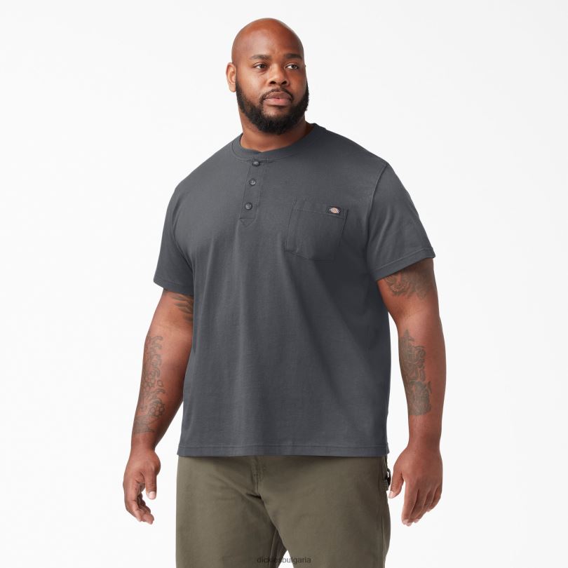 мъже Dickies тежка тениска с къс ръкав Henley въглен сиво (ch) облекло R2PH8636