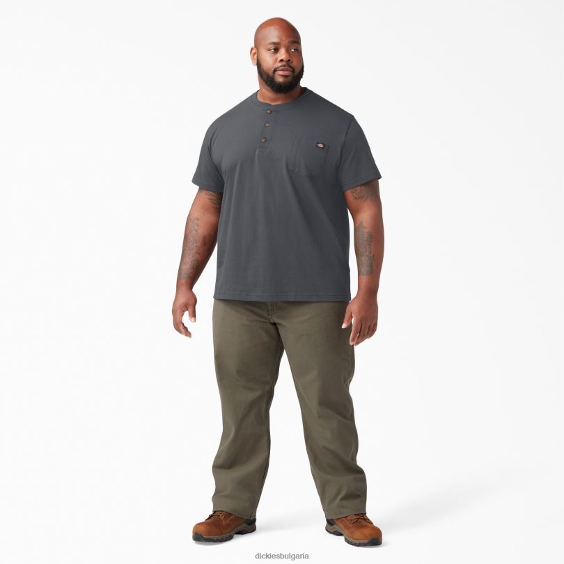 мъже Dickies тежка тениска с къс ръкав Henley въглен сиво (ch) облекло R2PH8636