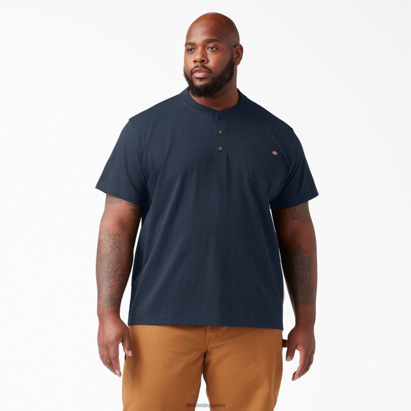 мъже Dickies тежка тениска с къс ръкав Henley тъмно синьо (dn) облекло R2PH8637