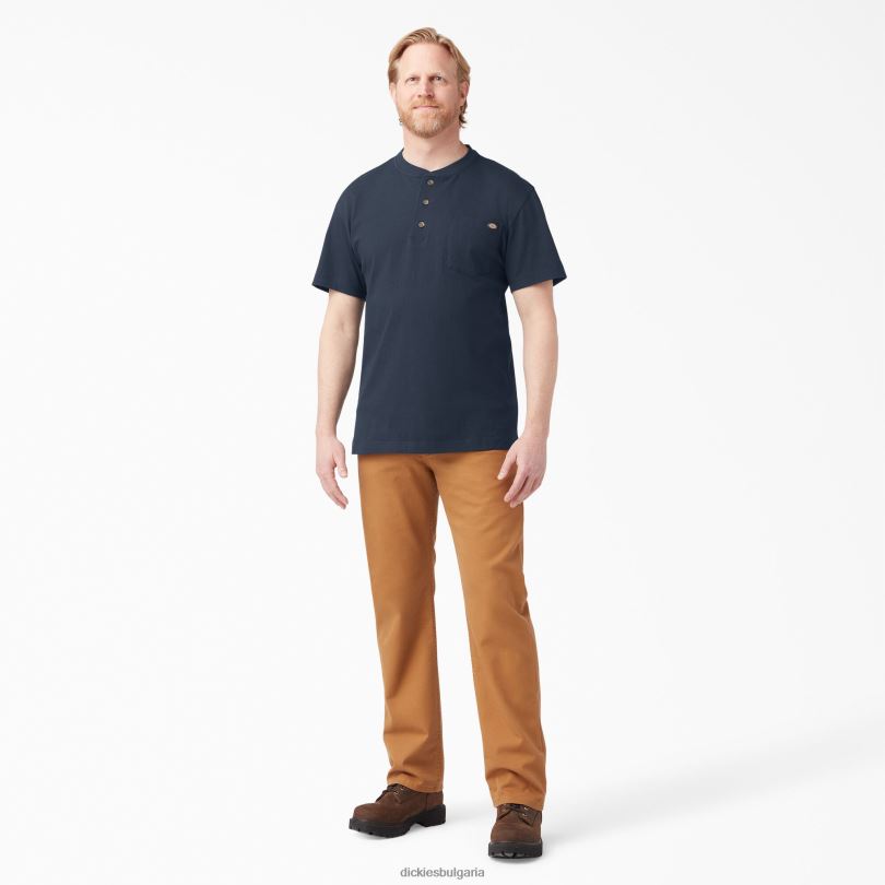 мъже Dickies тежка тениска с къс ръкав Henley тъмно синьо (dn) облекло R2PH8637