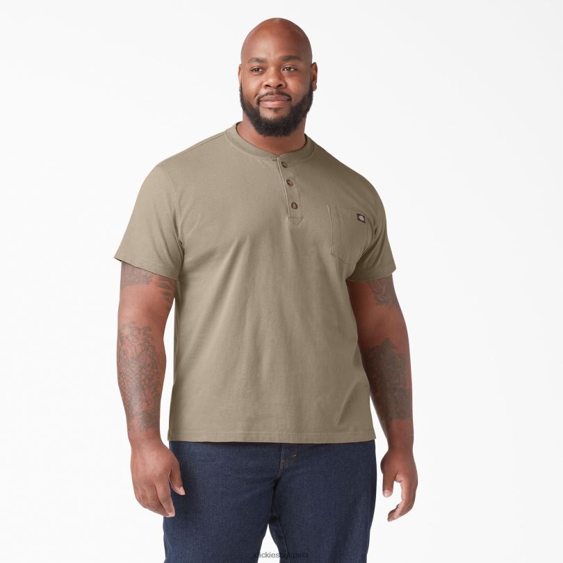 мъже Dickies тежка тениска с къс ръкав Henley пустинен пясък (ds) облекло R2PH8638