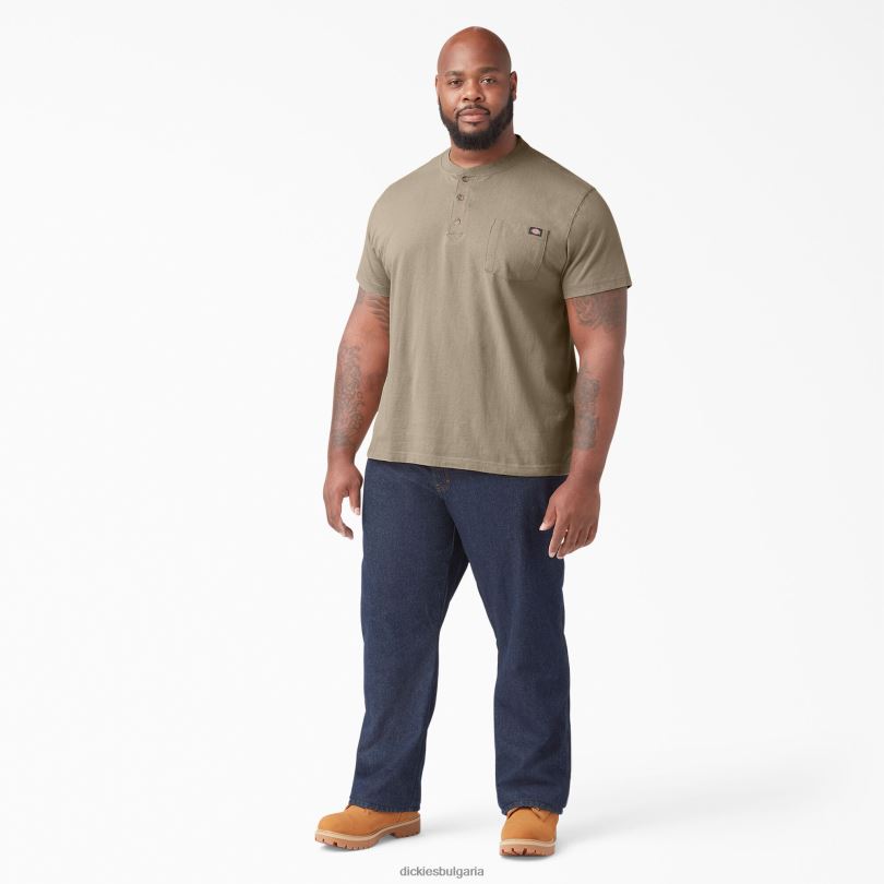мъже Dickies тежка тениска с къс ръкав Henley пустинен пясък (ds) облекло R2PH8638