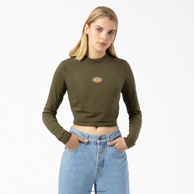 Жени Dickies изрязана тениска с дълъг ръкав и лого на Maple Valley военно зелено (ml) облекло R2PH82053