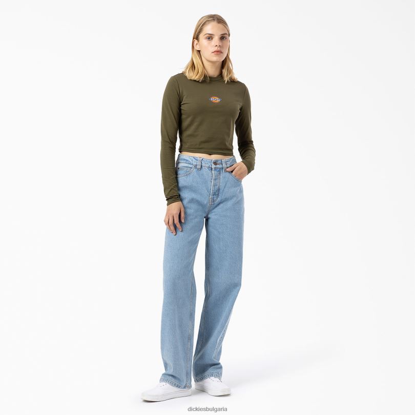 Жени Dickies изрязана тениска с дълъг ръкав и лого на Maple Valley военно зелено (ml) облекло R2PH82053