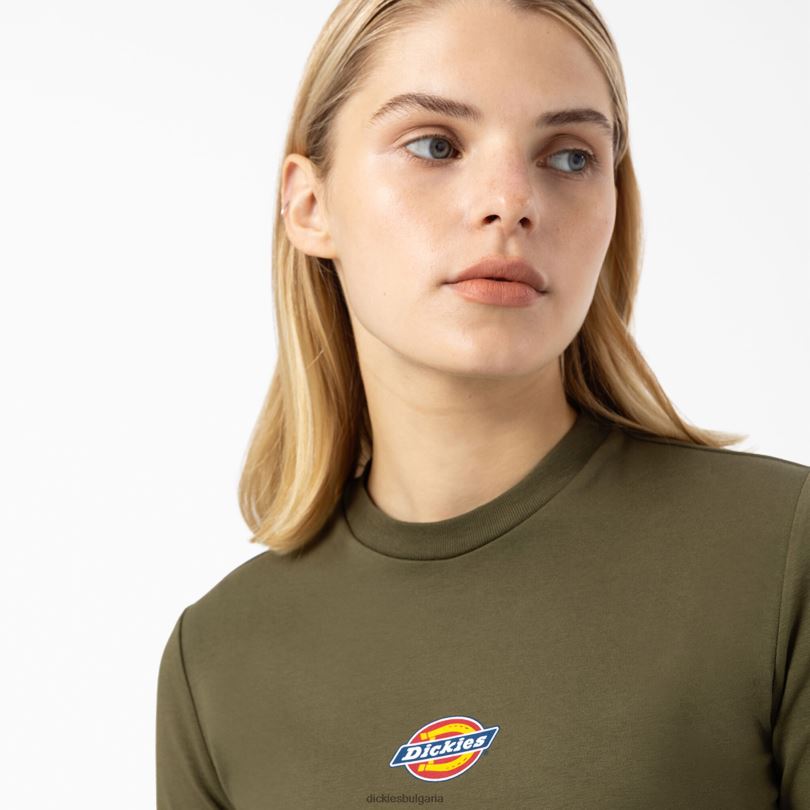 Жени Dickies изрязана тениска с дълъг ръкав и лого на Maple Valley военно зелено (ml) облекло R2PH82053