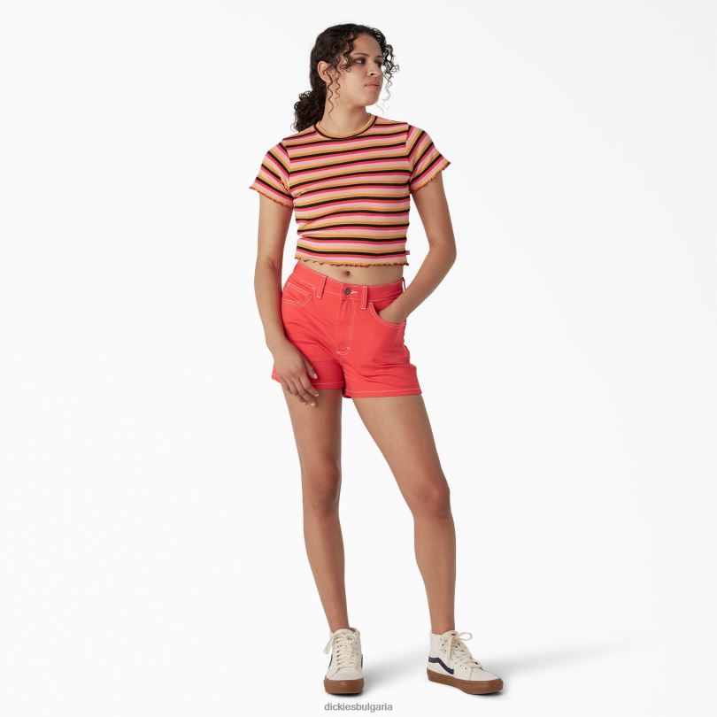 Жени Dickies раирана изрязана бебешка тениска оранжева изследователска ивица (брадва) облекло R2PH82075