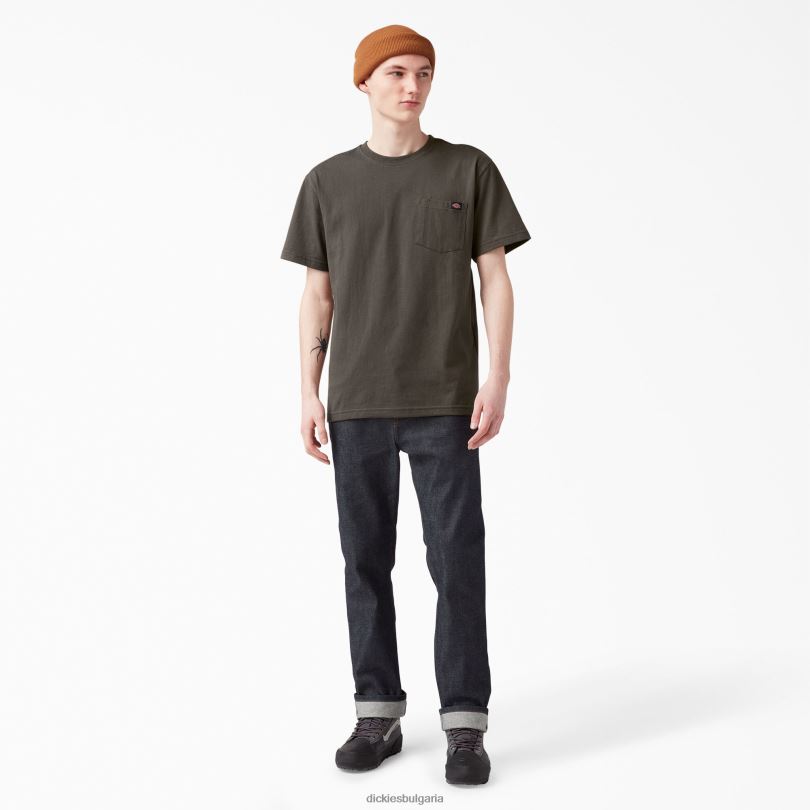 мъже Dickies тежка тениска с къс ръкав черна маслина (бв) облекло R2PH8508