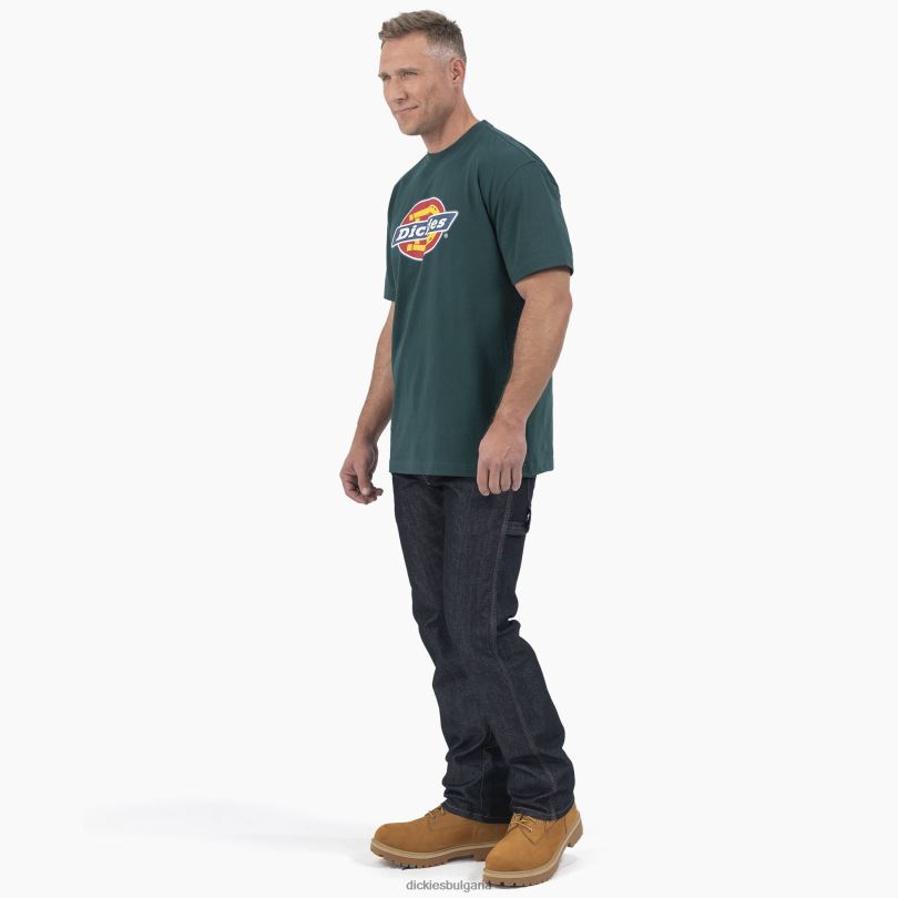 мъже Dickies трицветна графична тениска с лого с къс ръкав горско зелено (фута) облекло R2PH8710