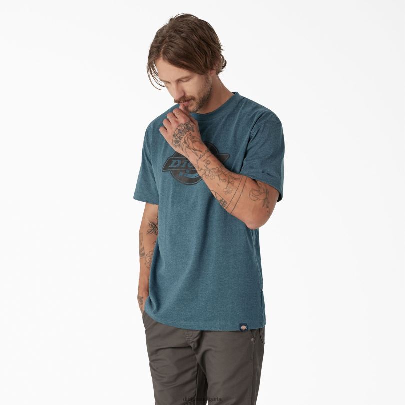 мъже Dickies тениска с тежко лого с къс ръкав балтийско синьо (пъпка) облекло R2PH8737