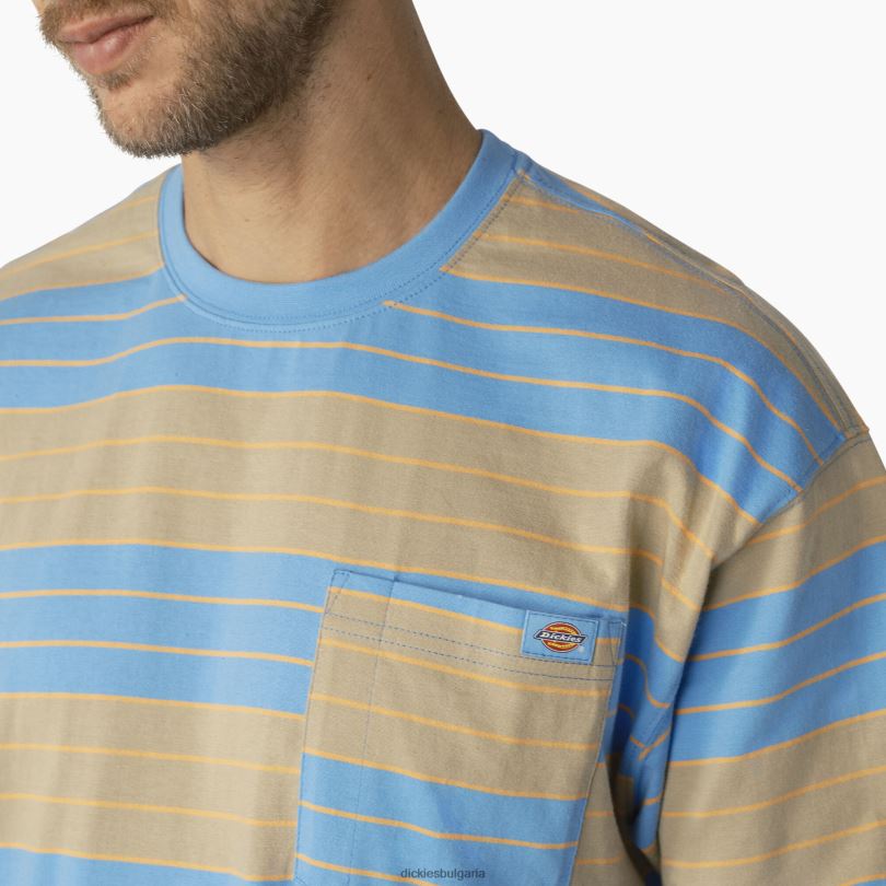 мъже Dickies спокойна тениска с джобове на райета лазурно синьо/пустинна пясъчна ивица (ast) облекло R2PH8742