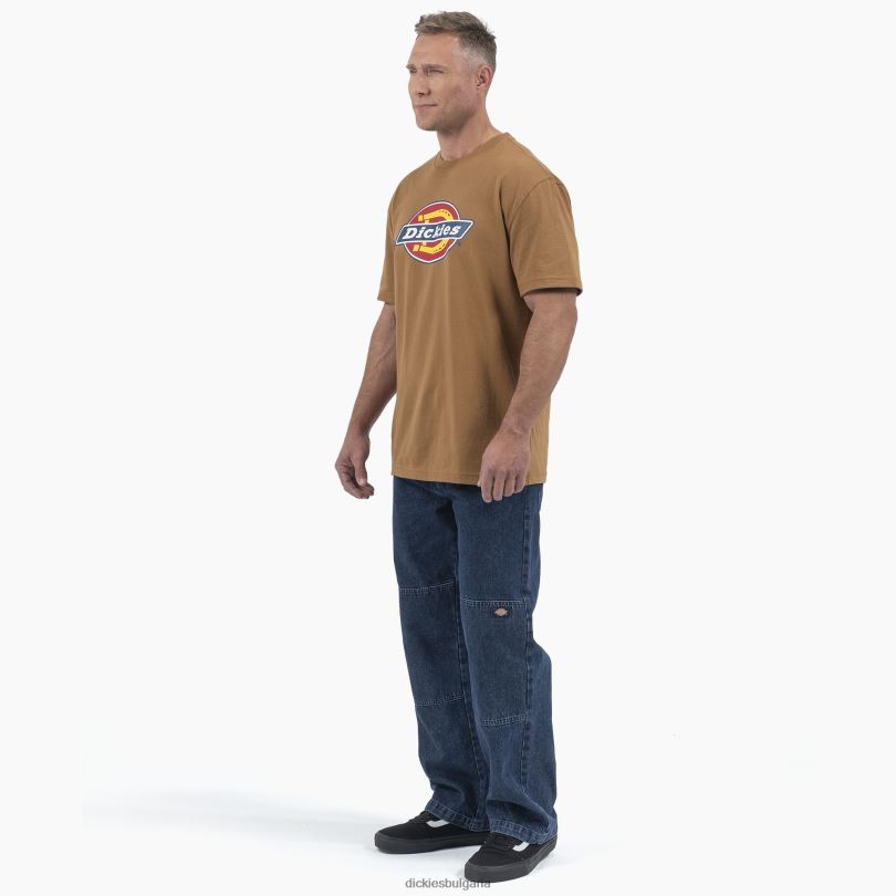 мъже Dickies трицветна графична тениска с лого с къс ръкав кафява патица (bd) облекло R2PH8707