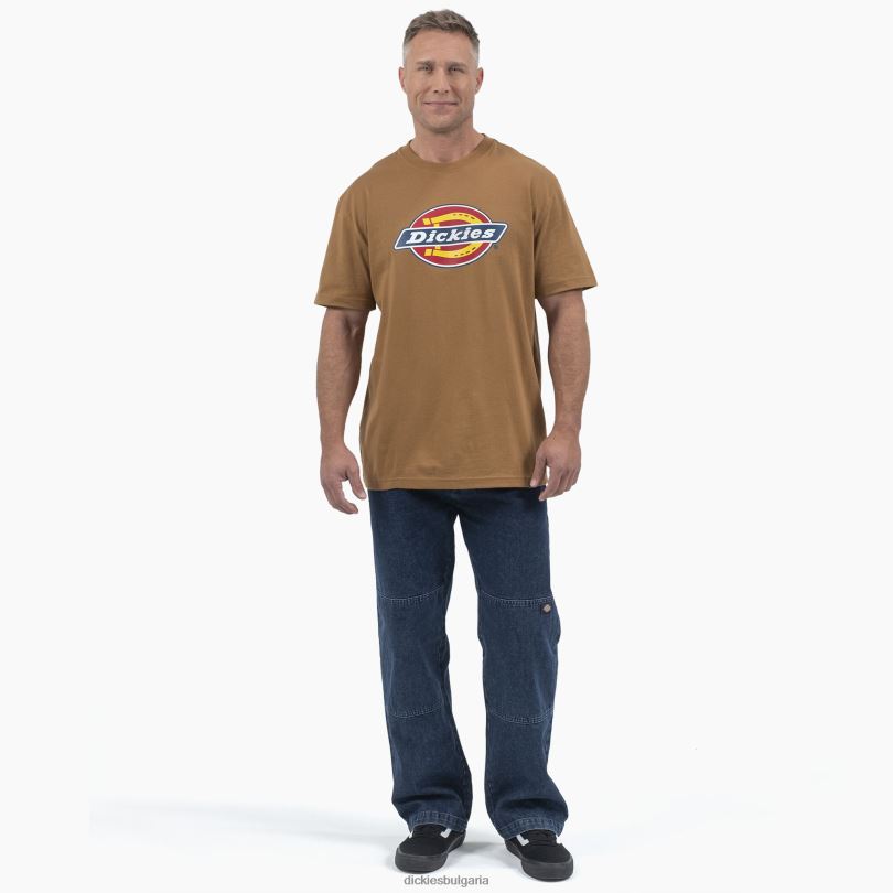 мъже Dickies трицветна графична тениска с лого с къс ръкав кафява патица (bd) облекло R2PH8707