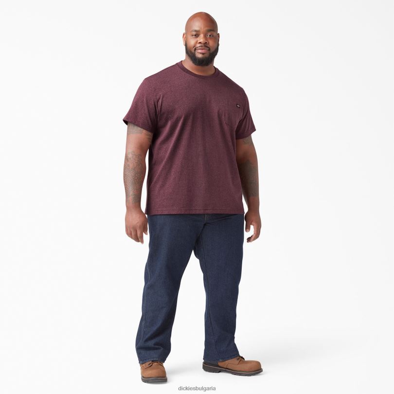 мъже Dickies тежка тениска с къс ръкав бордо (byd) облекло R2PH8526