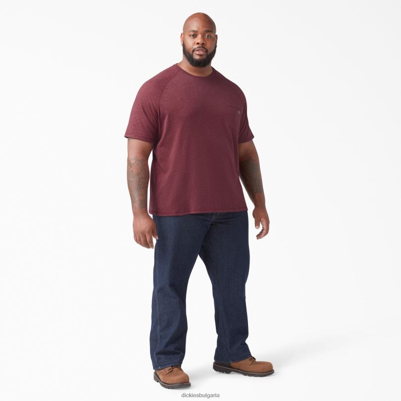 мъже Dickies охлаждаща тениска с къс ръкав бордо хедър (byh) облекло R2PH8539