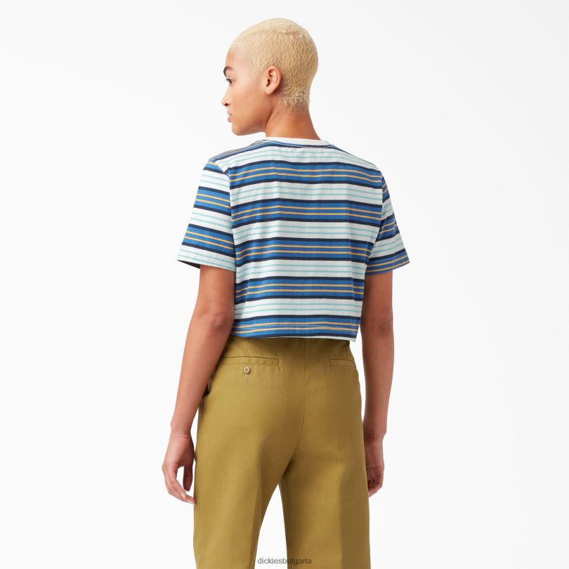 Жени Dickies изрязана тениска на райета кобалтова ивица (c2s) облекло R2PH82012