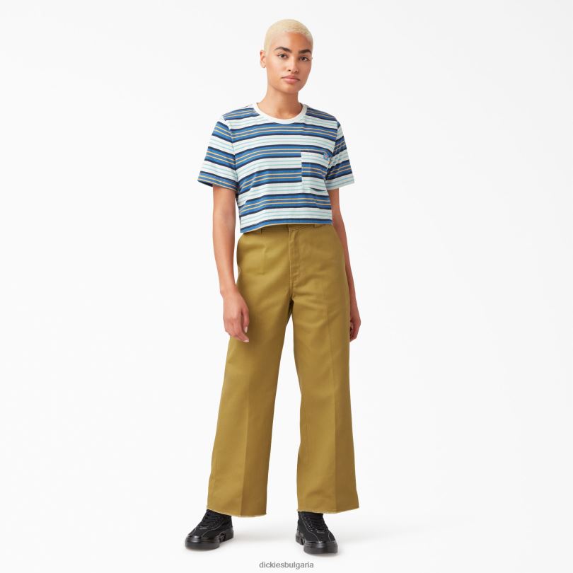 Жени Dickies изрязана тениска на райета кобалтова ивица (c2s) облекло R2PH82012