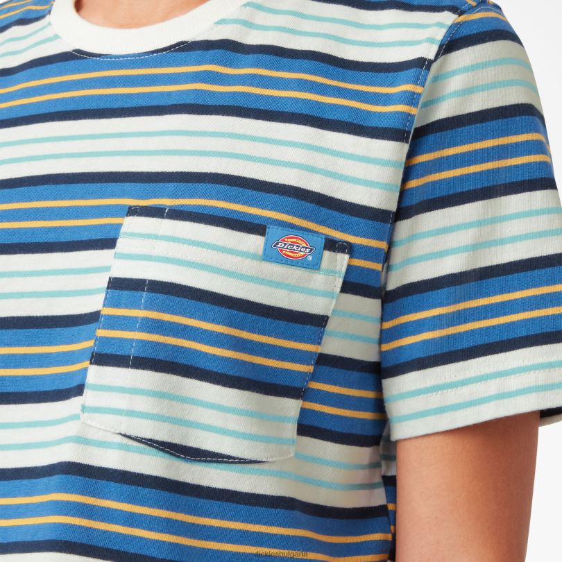 Жени Dickies изрязана тениска на райета кобалтова ивица (c2s) облекло R2PH82012