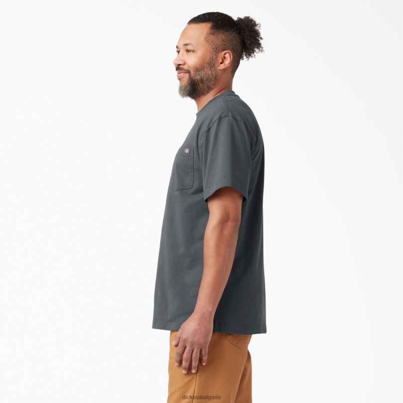 мъже Dickies тежка тениска с къс ръкав въглен сиво (ch) облекло R2PH8511