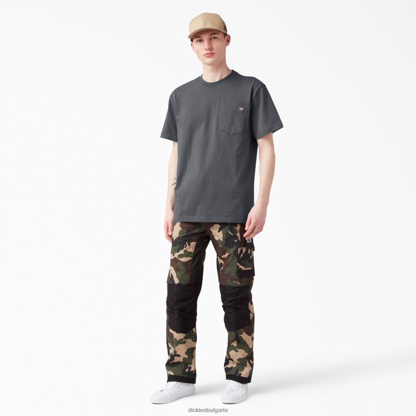 мъже Dickies тежка тениска с къс ръкав въглен сиво (ch) облекло R2PH8511