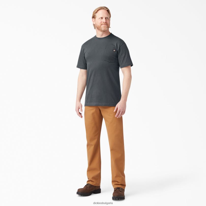 мъже Dickies лека тениска с джоб с къс ръкав въглен сиво (ch) облекло R2PH8574