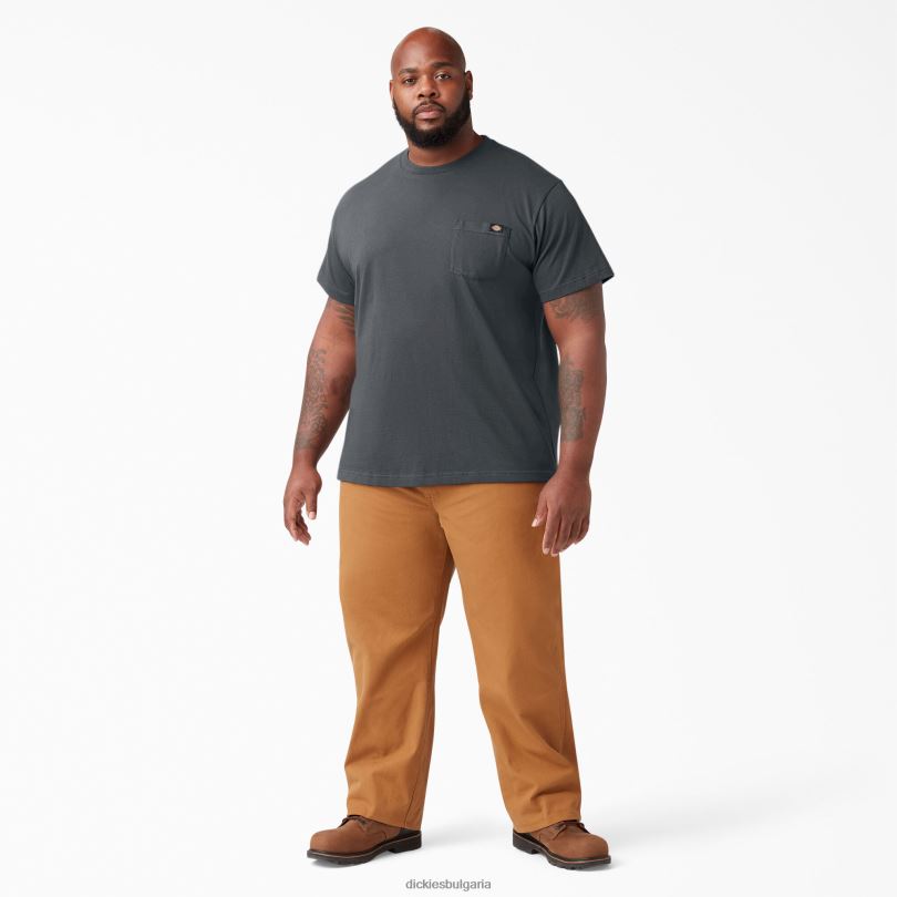 мъже Dickies лека тениска с джоб с къс ръкав въглен сиво (ch) облекло R2PH8574