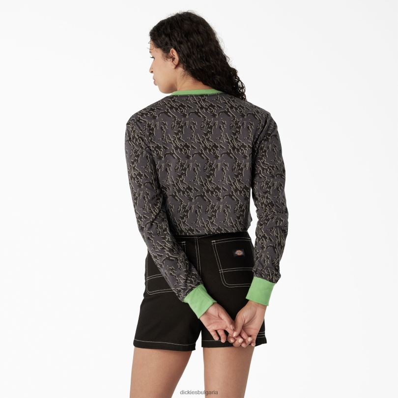 Жени Dickies камуфлажна тениска с дълъг ръкав charcoal glitch camo (htc) облекло R2PH82187