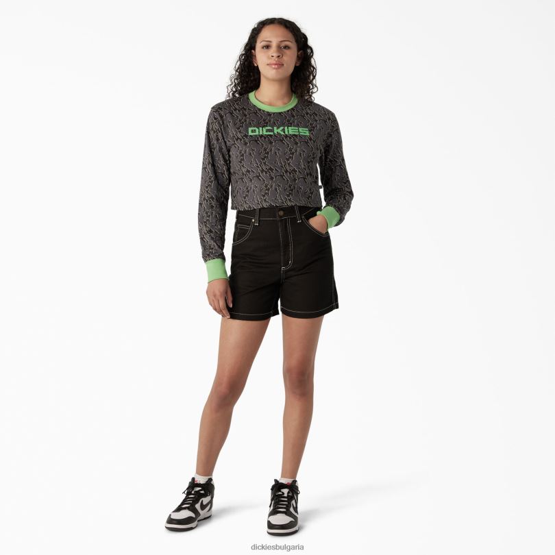 Жени Dickies камуфлажна тениска с дълъг ръкав charcoal glitch camo (htc) облекло R2PH82187