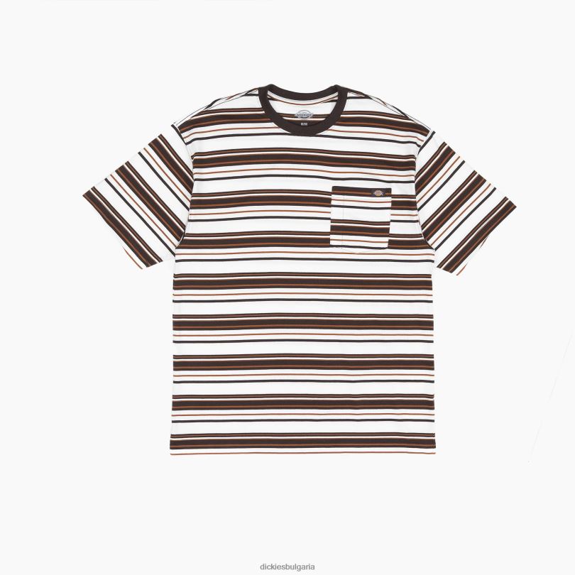 мъже Dickies спокойна тениска с джобове на райета шоколадово кафяво райе (csr) облекло R2PH8744