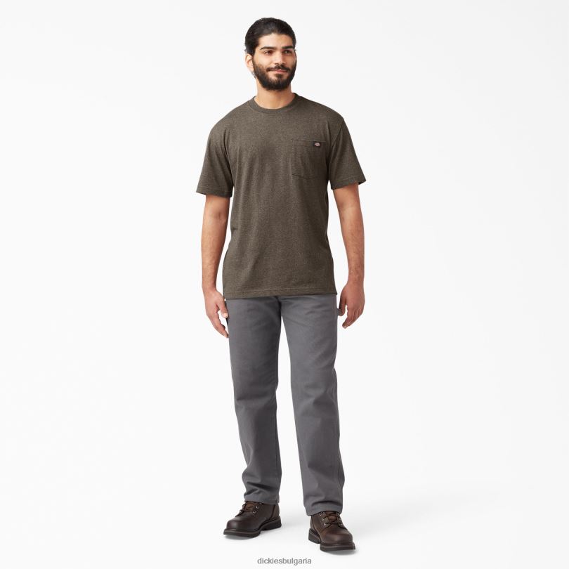 мъже Dickies тежка тениска с къс ръкав шоколадов хедър (cth) облекло R2PH8528