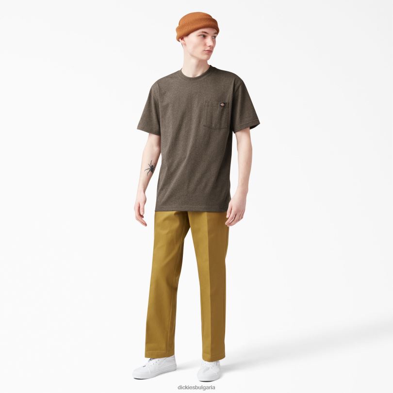 мъже Dickies тежка тениска с къс ръкав шоколадов хедър (cth) облекло R2PH8528